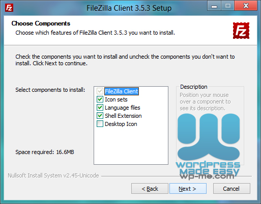 FileZilla Installer - Choosing Components