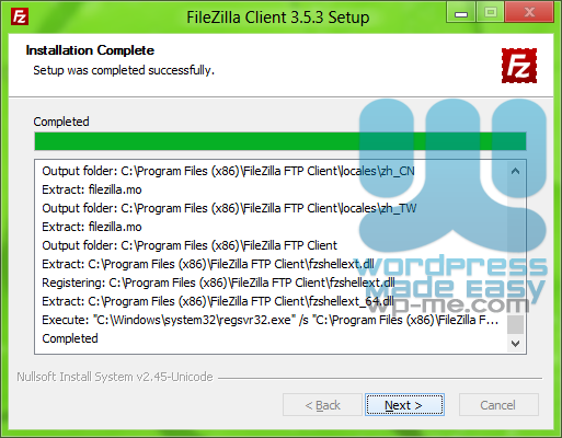 FileZilla Installer - Installation Complete