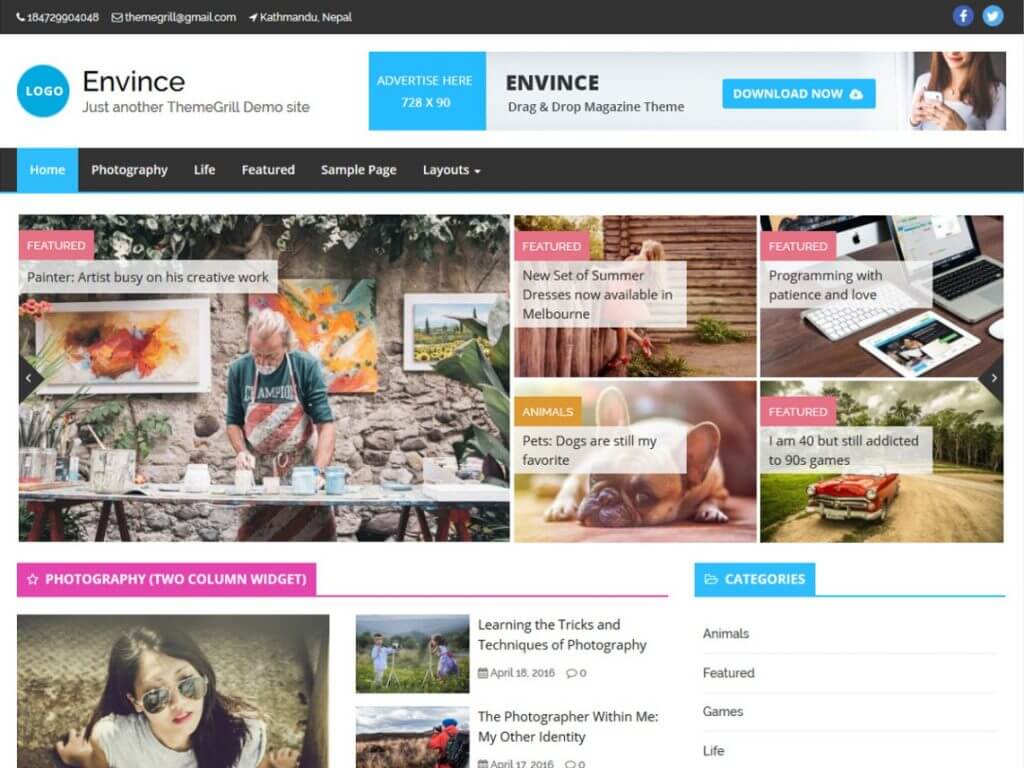 Envince Free Arabic WordPress Theme