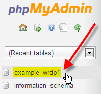 phpmyadmin select WordPress database