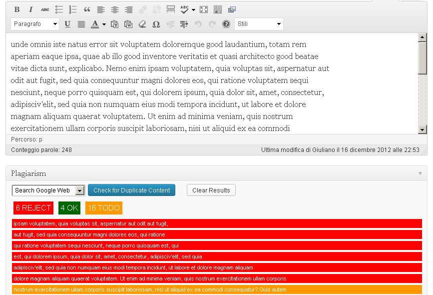 Plagiarism WordPress plugin