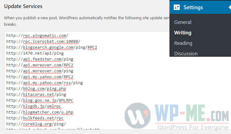 How to add WordPress Ping List