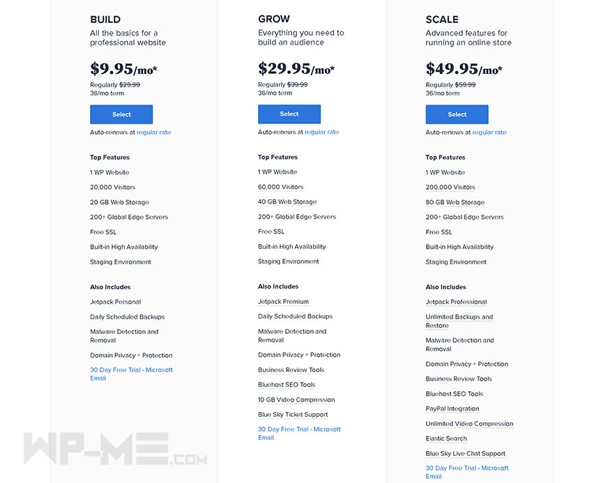 Bluehost Managed WordPress Hosting plans