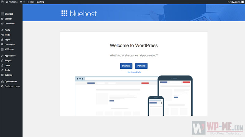 Create a WordPress blog - Bluehost WordPress Dashboard