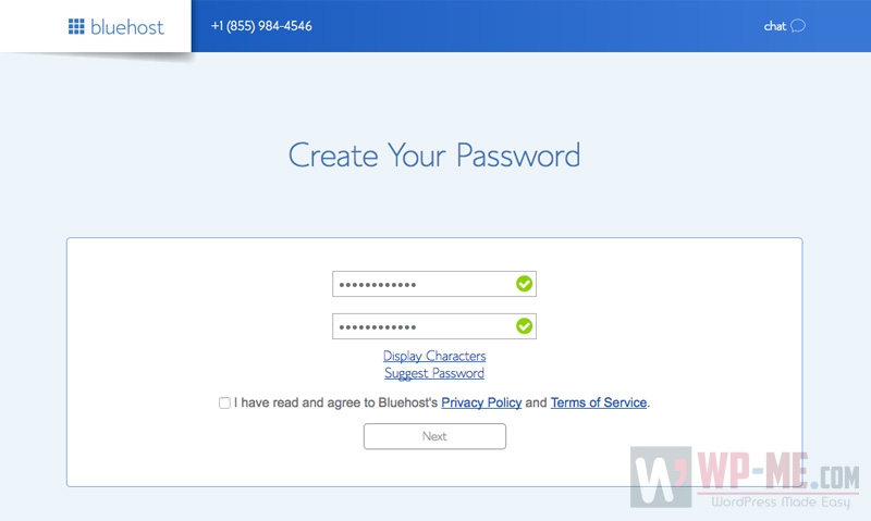 Create a blog - Bluehost account password