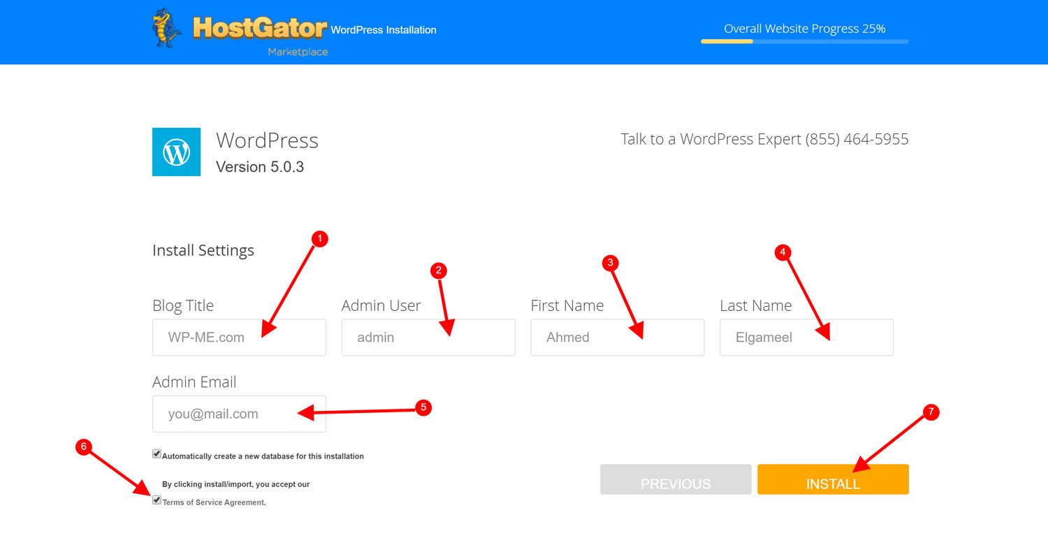 HostGator WordPress blog info