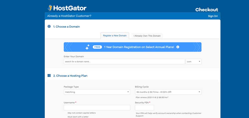 HostGator checkout